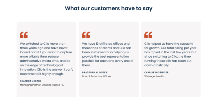 Client testimonials: Best solo attorney website designs